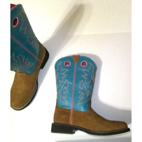 New NWT NIB Western Boots Womens 10 Ariat Elko Chestnut Basin Blue Pink Brown - Picture 4 of 6